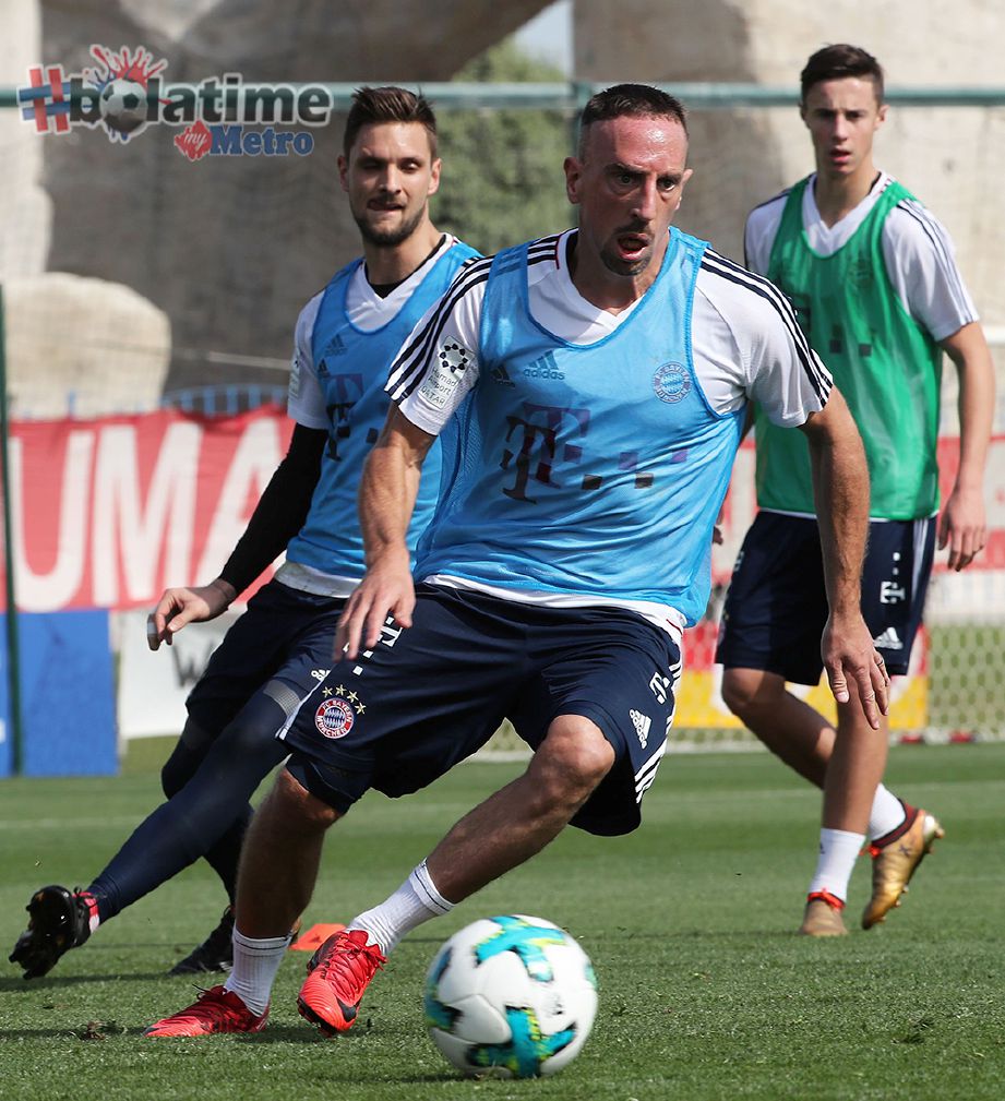 RIBERY menjalani sesi latihan bersama pasukan Bayern. Foto AFP