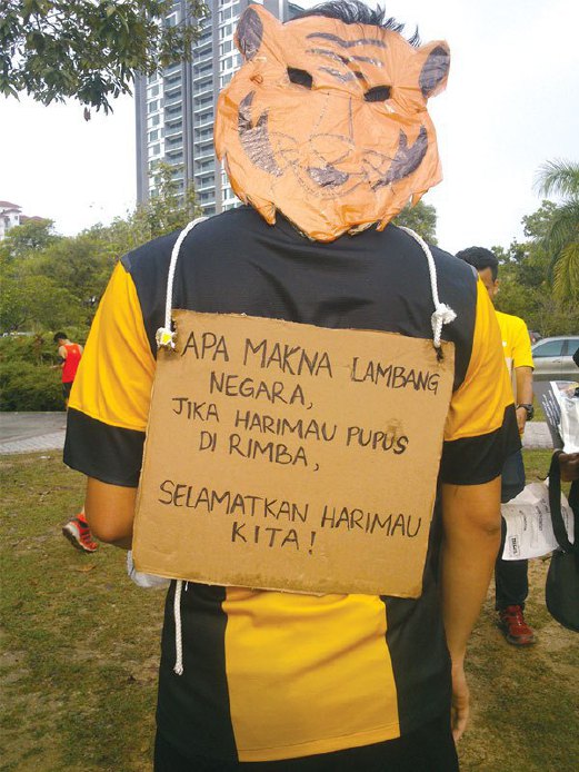 ORANG ramai menunjukkan sokongan ke atas pemuliharaan harimau Malaya. - Foto MYCAT