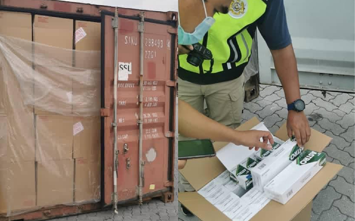 JKDM merampas rokok putih menerusi penahanan enam kontena di Pelabuhan Utara. FOTO IHSAN JKDM.