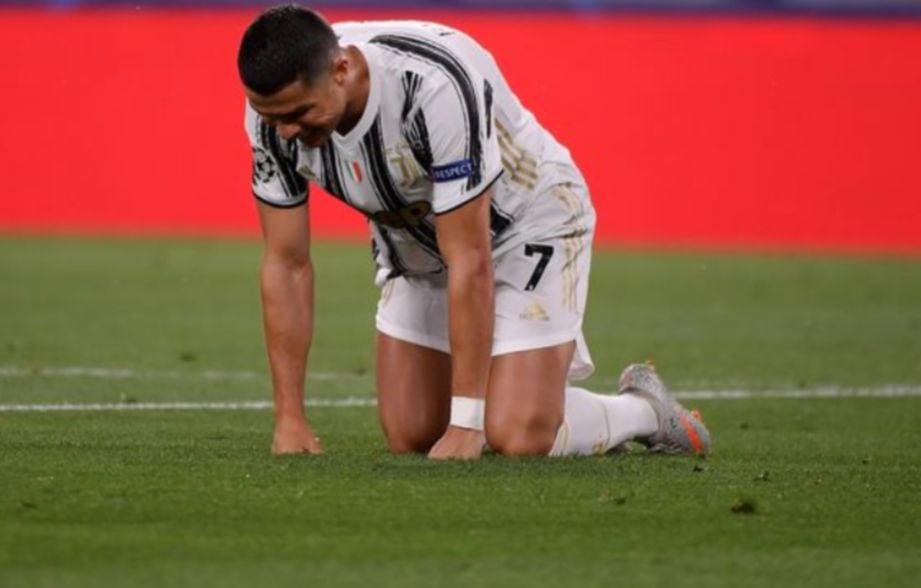 REAKSI Ronaldo selepas tamat perlawanan menentang Lyon. FOTO Agensi