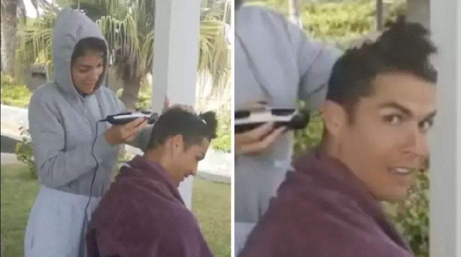 TEMAN wanita Ronaldo dilihat sedang memotong rambut pemain bintang itu. FOTO Agensi 