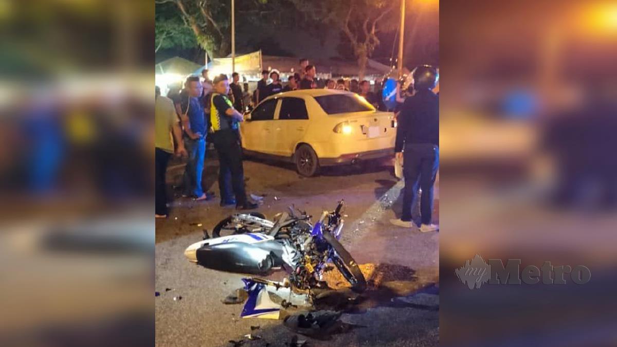 PENUNGGANG motosikal maut dilanggar lari di persimpangan lampu isyarat Jalan Nibong 17, Taman Daya. FOTO Ihsan Bomba