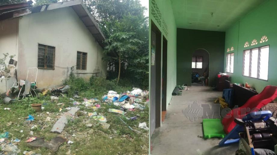 Keadaan pekarangan rumah milik Normah yang dipenuhi sampah dan barangan penyewanya ditinggalkan di kediaman terbabit. Foto Ihsan Mohd Haizat Abdul Hamid