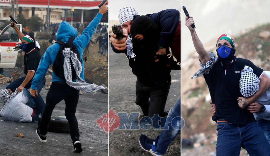 Anggota polis yang menyamar sebagai penduduk Palestin menahan perusuh di Ramallah. - Foto AFP/EPA/REUTERS