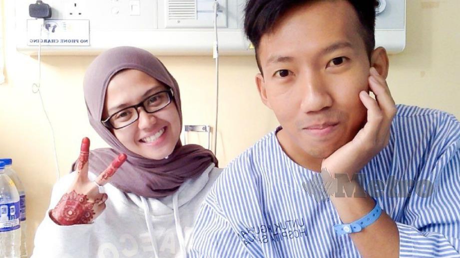Fatheen Afiqah menemani suaminya di Hospital Putrajaya. FOTO Ihsan Pembaca