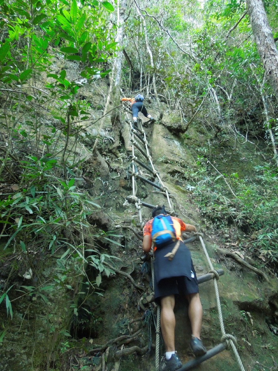  PENDAKIAN menggunakan tangga tali untuk melepasi batuan menegak