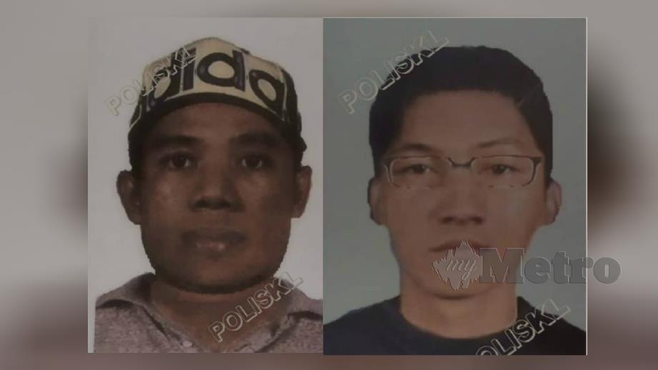 Dua lelaki dikehendaki polis berkaitan kes samun dan menyamar di Setapak, Kuala Lumpur. Foto Ihsan PDRM