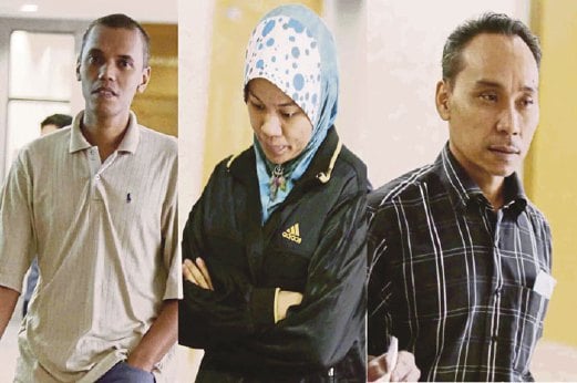 DARI kiri Mohamad Harizal, Nur Ridah dan Kamarudin menghadapi tuduhan di Mahkamah Tinggi Syariah Kuala Lumpur, semalam.