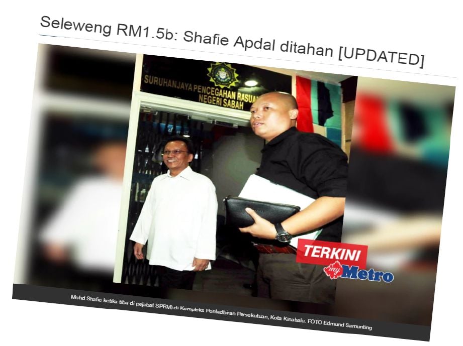 Keratan laporan mengenai penahanan Mohd Shafie semalam.