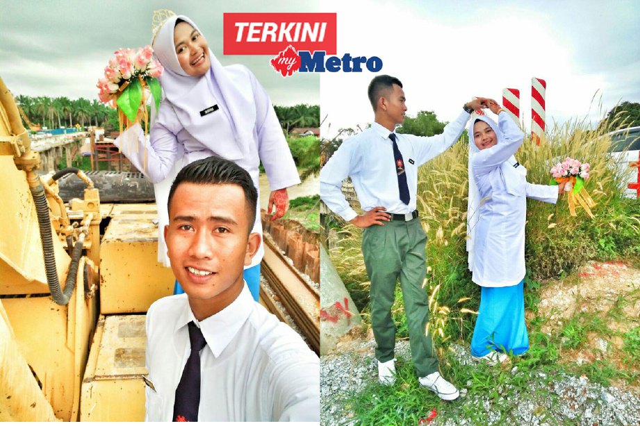 Muhammad Hasifi dan Siti Nor Zaimah yang berpakaian seragam menengah menjadi perhatian tetamu yang datang sehingga menjadi viral di media sosial. Foto Ihsan Siti Nor Zaimah Mat Daut
