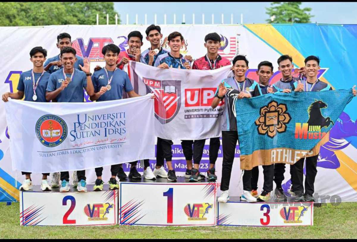 ANTARA pemenang di Kejohanan Varsity Track & Field (VTF) 2023 yang berlangsung di Universiti Teknikal Malaysia Melaka (UTeM). FOTO Nazri Abu Bakar