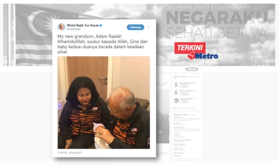 FOTO ini dipetik daripada @NajibRazak yang dimuatnaik di Twitter pada 11.56 malam, 24 Ogos 2017. 