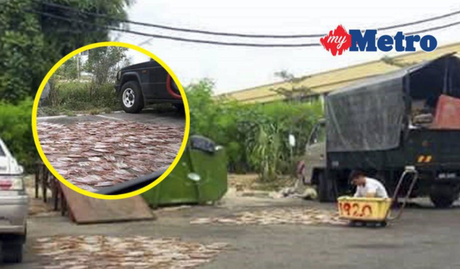 TINDAKAN seorang peniaga menjemur sotong kering di atas jalan raya tanpa beralas dan berhampiran tong sampah menjadi viral. 