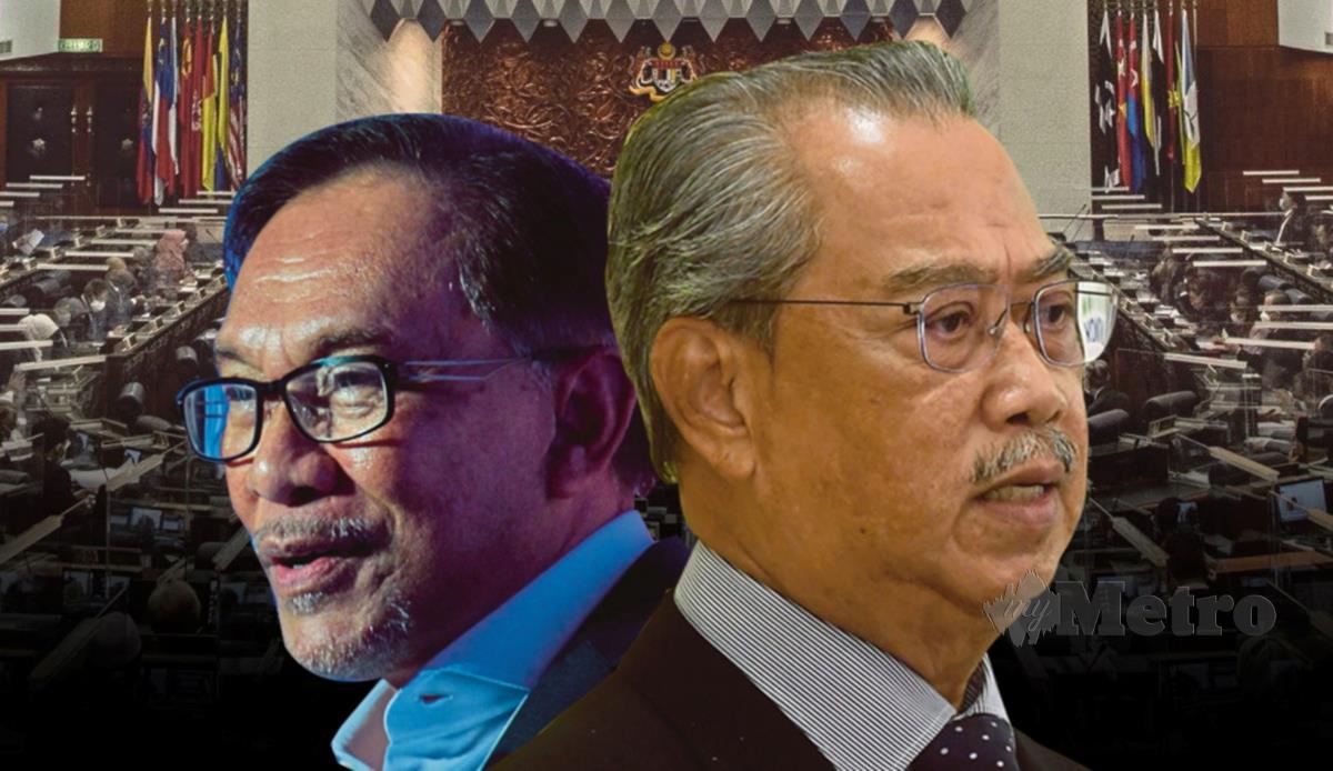 Perdana Menteri, Tan Sri Muhyiddin Yassin (kanan) selaku kerajaan dan Dato' Seri Anwar bin Ibrahim selaku ketua blok pembangkang.