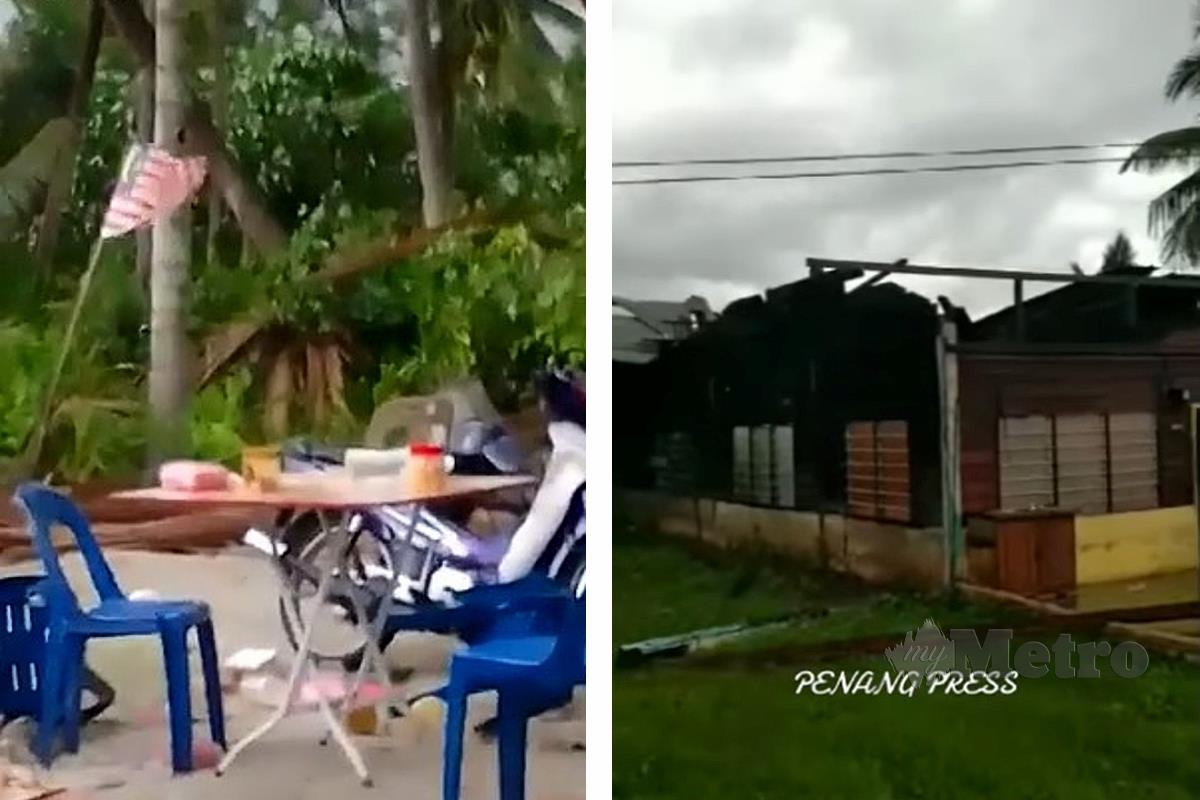 TANGKAP layar video tular di media sosial susulan kejadian ribut di Kampung Jawa Prai. FOTO tular
