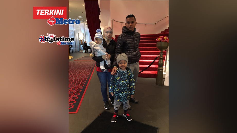 Faiz bersama isteri Norzawanis Hashim, 29 serta dua anaknya, Akif Fayyadh, 4, dan Muhammad Aqil Zayyan yang berusia lapan bulan di hotel penginapan di Zurich. FOTO AZIMAN ROSDI