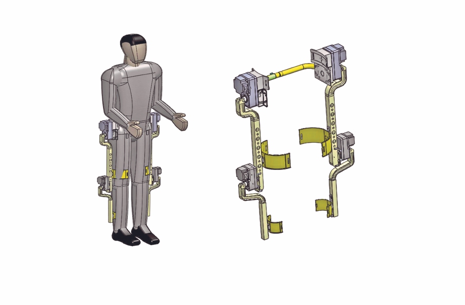 SUT exoskeleton dipakaikan di bahagian pinggul pesakit lumpuh dan mempunyai rod boleh laras mengikut ketinggian pesakit.