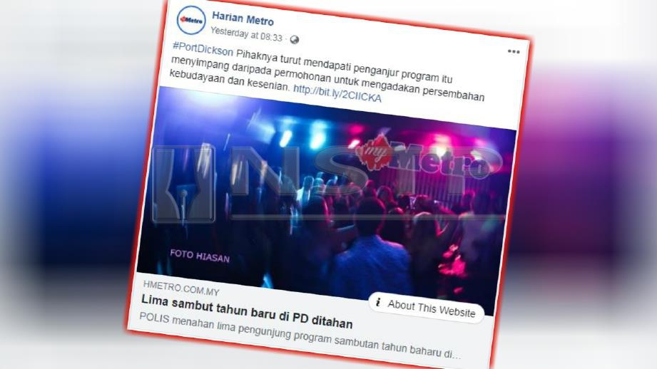LAPORAN portal berita Harian Metro, semalam mengenai lima ditahan kerana positif dadah ketika acara sambutan tahun baharu di Port Dickson. 