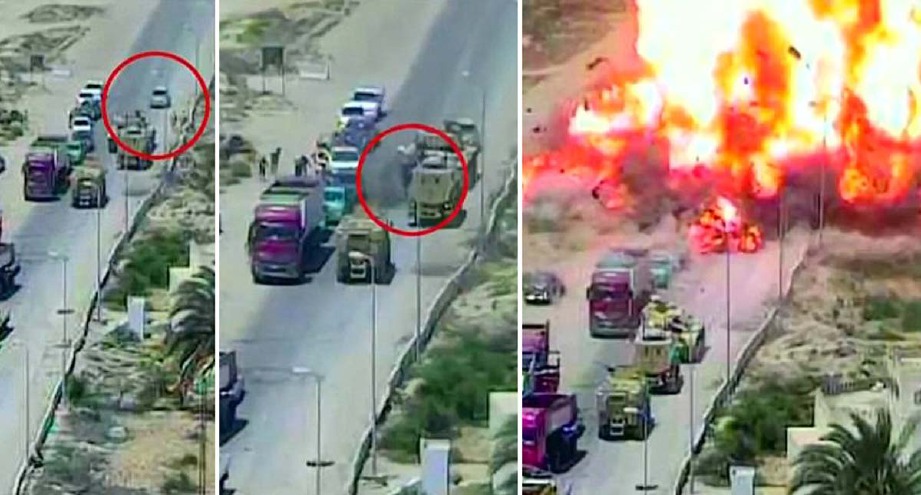 Petikan rakaman video menunjukkan kereta kebal merempuh kereta sarat dengan bom sebelum ia meletup di Sinai, Mesir. 