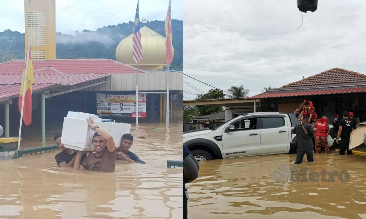 KEADAAN banjir di sekitar Kampung Sungai Serai dan Taman Sri Nanding. Foto Ihsan Pembaca.