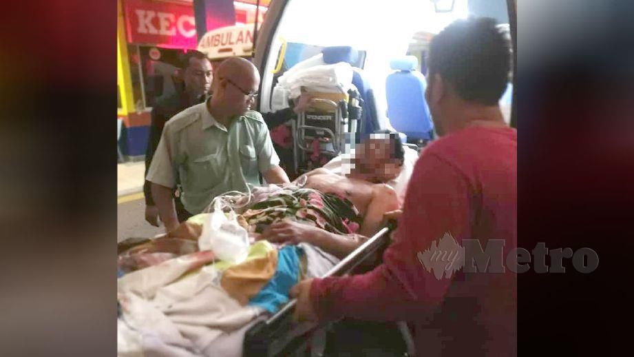 MANGSA cedera parah di perut dihantar ke Hospital Umum Sarawak. FOTO ihsan pembaca