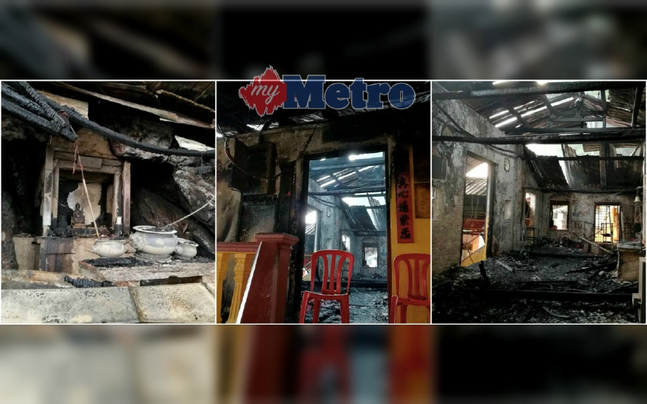 Keadaan tokong yang musnah selepas dibakar oleh suspek. FOTO Khairul Najib Asarulah Khan 