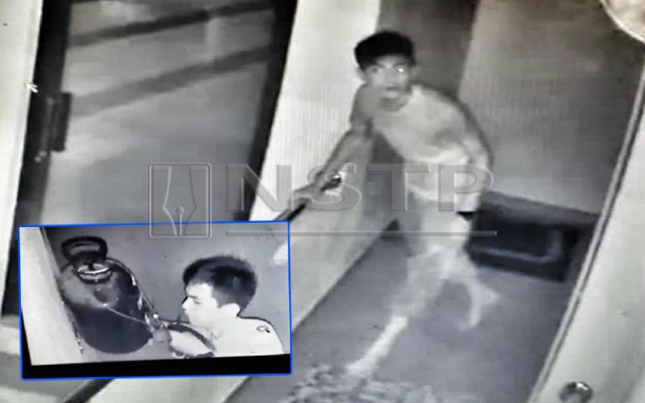 Rakaman CCTV suspek mengumpil tabung duit sebuah majid di Tasek Gelugor. FOTO Ihsan PDRM 