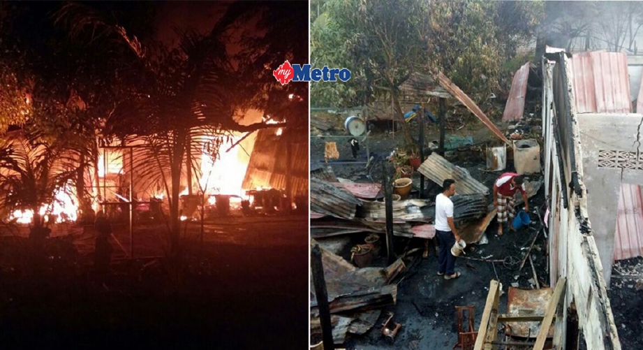 Keadaan rumah didiami sembilan sekeluarga di Kampung Lubuk Buaya, Mukim Kedawang, Langkawi, yang musnah terbakar malam tadi. - Foo Ihsan Pembaca ROSHIDI IBRAHIM 