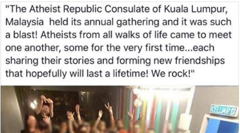 Pengumuman kononnya oleh Kelab Atheist Republic Kuala Lumpur yang tular di media sosial baru-baru ini.