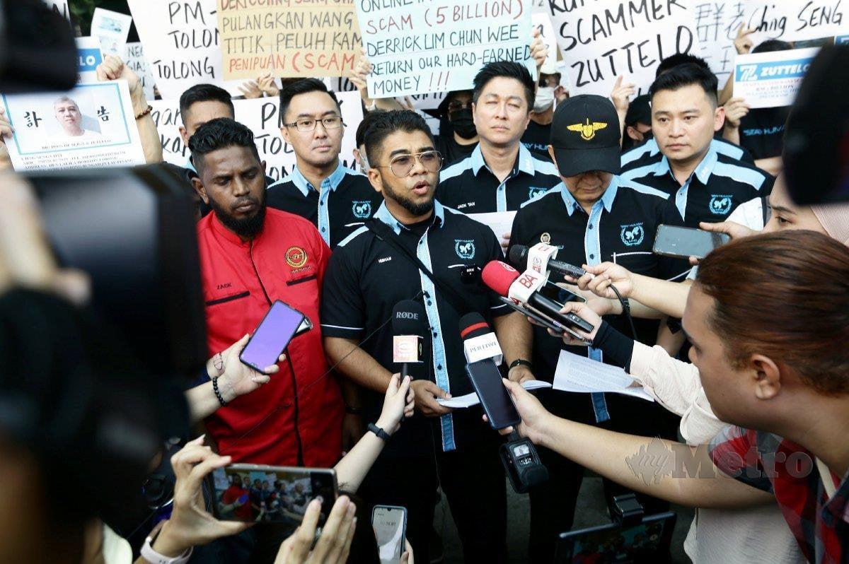 Hishamuddin ketika sidang media selepas menyerahkan aduan dan rayuan ke Pusat Pencegahan Jenayah Kewangan Nasional (NFCC) berikutan sindiket penipuan Zutello dan e-ganjaran di Putrajaya. FOTO MOHD FADLI HAMZAH