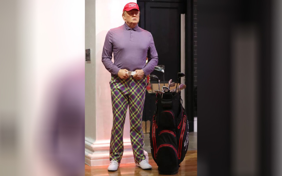 PATUNG lilin Trump di Madame Tussauds London tidak lagi memakai sut tetapi pakaian golf. FOTO AGENSI