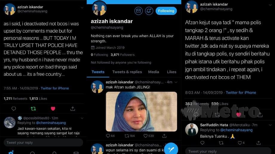 Ciapan pertama Tunku Azizah selepas mengaktifkan semula Twitter, hari ini.
