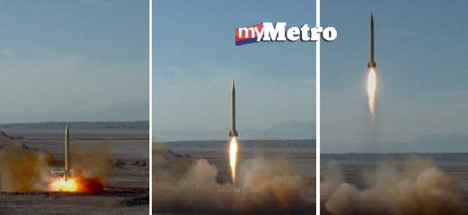 Gambar yang disiarkan di laman web Pengawal Revolusi Iran hari ini, menunjukkan peluru berpandu balistik yang dilancarkan negara itu dalam program ujian Iran.