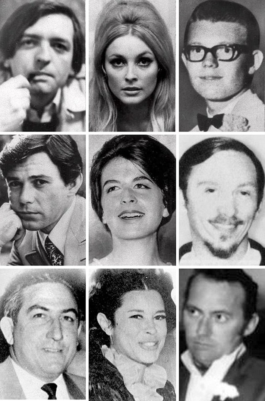 Mangsa pembunuhan Manson dan kumpulannya, (barisan atas dari kiri) Voytech Frykowski, Sharon Tate, Stephen Parent. (Barisan tengah dari dari kiri) Jay Sebring, Abigail Folger, Gary Hinman. (Barisan bawah dari kiri) Leno LaBianca, Rosemary LaBianca dan Donald Shea. - Foto DM