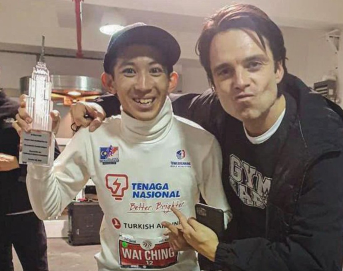 WAI Ching (kiri) bersama aktor Sebastian Stan. FOTO Instagram mastowerrunner