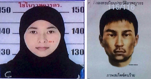 Wanita Thailand berusia 26 tahun (kiri) dan lelaki rakyat asing berusia 40-an kini diburu polis Thailand. - Foto Reuters