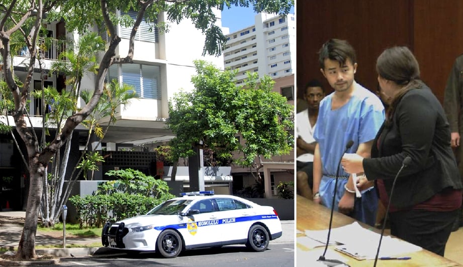 Yu Wei Gong ketika dihadapkan ke mahkamah semalam, kerana membunuh ibunya di apartmen mereka (gambar kiri). - Foto AP