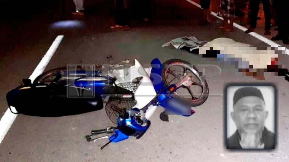 Keadaan motosikal yang terbabit kemalangan di Kilometer 18. 5, Jalan Paka - Bandar Al Muktaffi Billah Shah, dekat Bukit Sejuk, Dungun. Zahawi Ngah (gambar kecil) maut di lokasi kejadian. FOTO Rosli Ilham. 