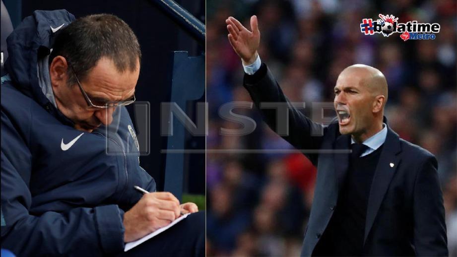 Chelsea mahu Zidane (kanan) ganti Sarri. FOTO REUTERS