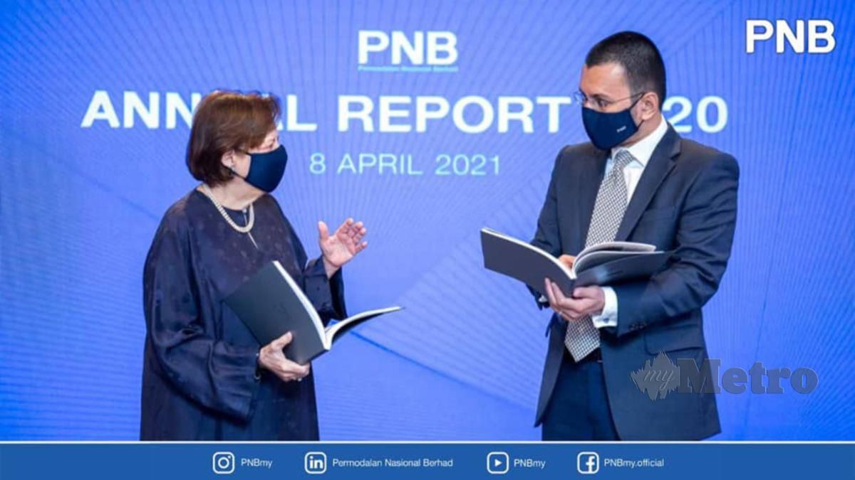 Zeti dan Ahmad Zulqarnain pada taklimat laporan tahunan PNB bagi tahun kewangan berakhir 31 Disember 2020 secara maya, semalam.  