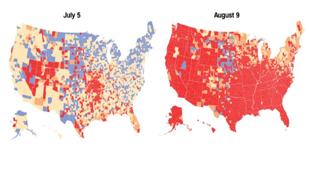 PETA perbandingan menunjukkan kawasan zon merah di Amerika Syarikat. FOTO Agensi.